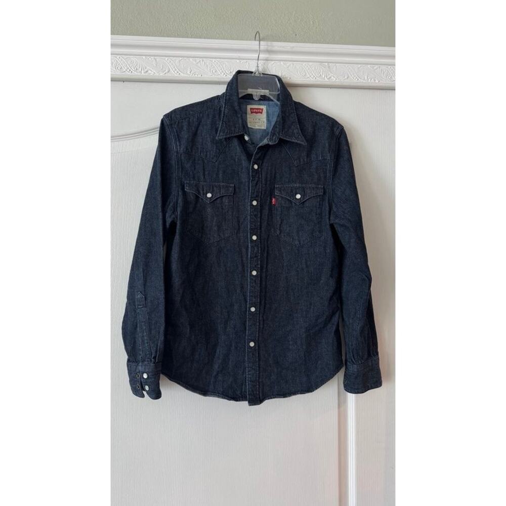 Levi’s Men’s Small Western Denim Shirt Dark Blue - Pearl Snap 65816-0005 - Picture 12 of 14